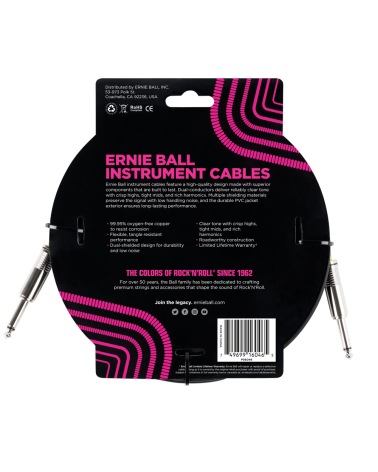 Ernie Ball CABLE INSTRUMENTO PVC JACK-JACK SS NEGRO - 6,09M 6046