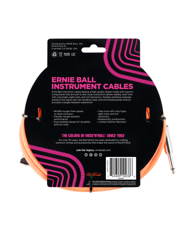 Ernie Ball CABLE DE INSTRUMENTO TRENZADO 18' RECTO / ACODADO - NARANJA NEÓN