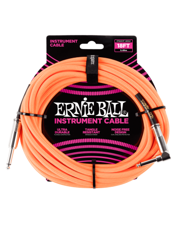 Ernie Ball CABLE DE INSTRUMENTO TRENZADO 18' RECTO / ACODADO - NARANJA NEÓN