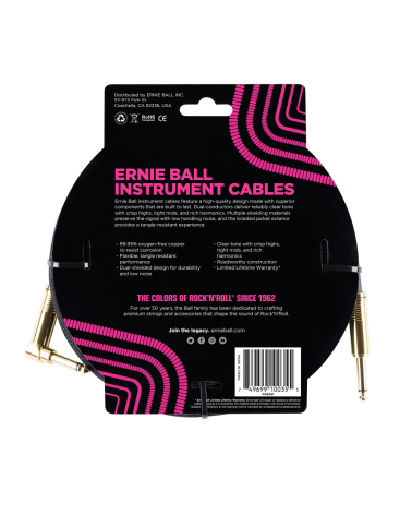 Ernie Ball 6081 Cable para guitarra o bajo - acabado negro con conectores dorados - 10Ft / 3,05 Metros.