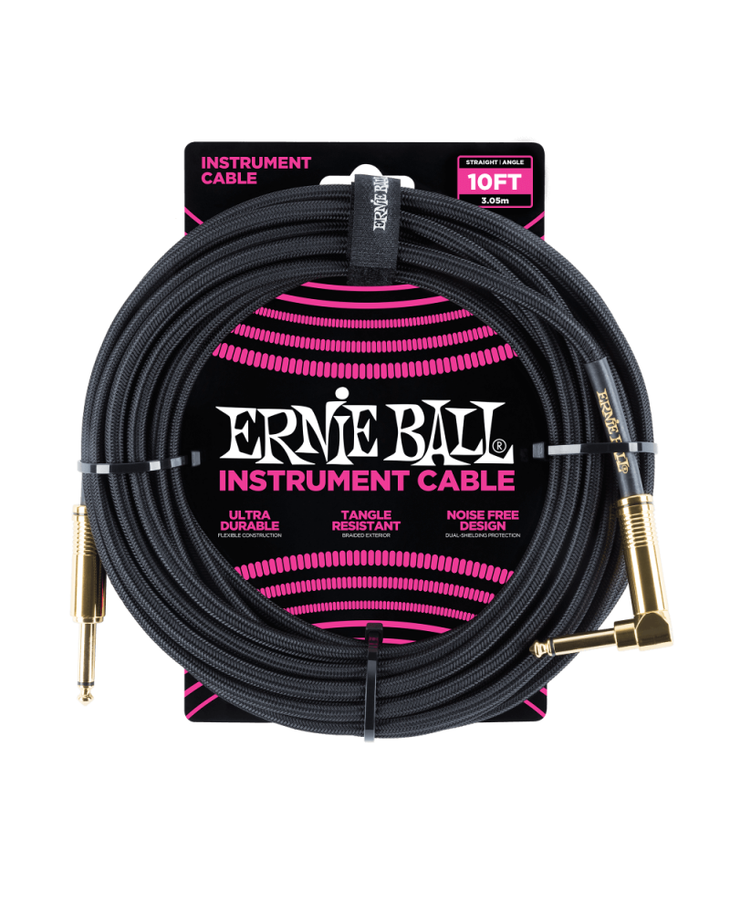 Ernie Ball 6081 Cable para guitarra o bajo - acabado negro con conectores dorados - 10Ft / 3,05 Metros.