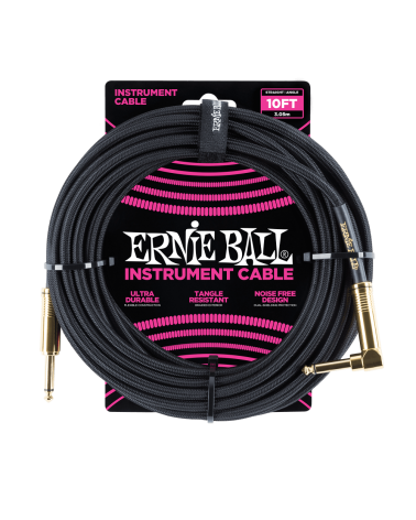 Ernie Ball 6081 Cable para guitarra o bajo - acabado negro con conectores dorados - 10Ft / 3,05 Metros.