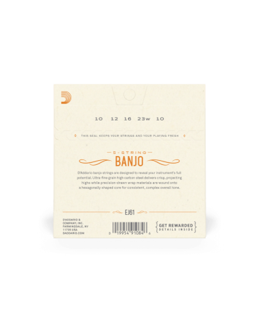 D'Addario EJ61. Para banjo de 5 cuerdas, níquel, calibre medio, 10-23