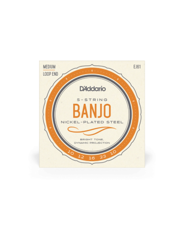 D'Addario EJ61. Para banjo de 5 cuerdas, níquel, calibre medio, 10-23