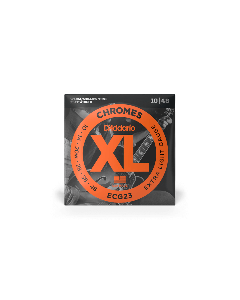 D'Addario ECG23. Chromes de entorchado plano, calibre extrafino, 10-48