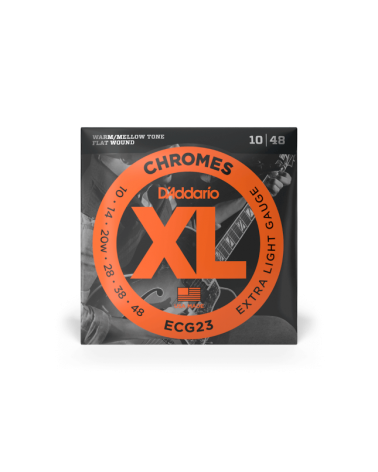 D'Addario ECG23. Chromes de entorchado plano, calibre extrafino, 10-48