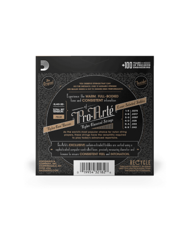 D'Addario EJ43 Pro-Arté Nylon. Cuerdas para guitarra clásica, tensión baja. 3 juegos