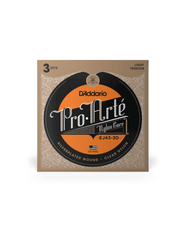 D'Addario EJ43 Pro-Arté Nylon. Cuerdas para guitarra clásica, tensión baja. 3 juegos