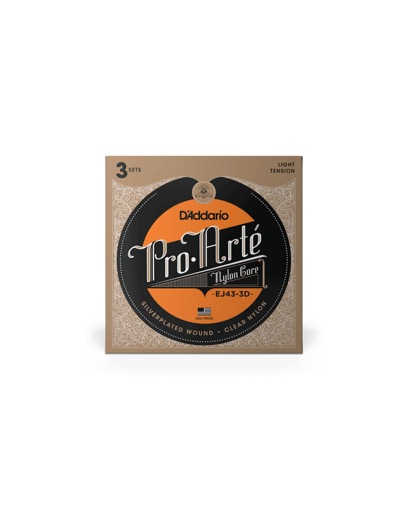 D'Addario EJ43 Pro-Arté Nylon. Cuerdas para guitarra clásica, tensión baja. 3 juegos