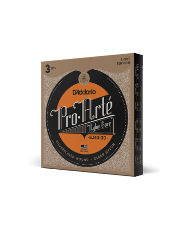 D'Addario EJ43 Pro-Arté Nylon. Cuerdas para guitarra clásica, tensión baja. 3 juegos