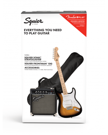 Squier Sonic Stratocaster Pack, Maple Fingerboard, 2-Color Sunburst, Gig Bag, 10G