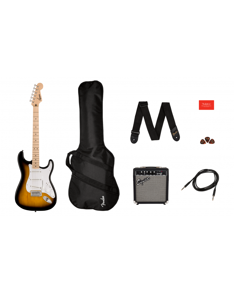 Squier Sonic Stratocaster Pack, Maple Fingerboard, 2-Color Sunburst, Gig Bag, 10G