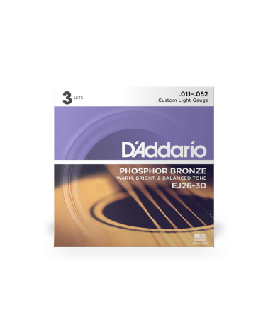 D'Addario EJ26-3D, cuerdas de bronce fosforado para guitarra acústica, blandas, 3 juegos