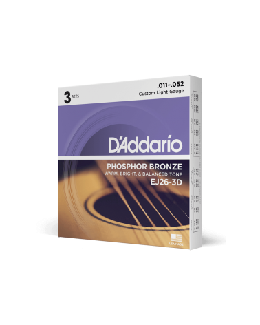 D'Addario EJ16-3D, cuerdas de bronce fosforado para guitarra acústica, blandas, 3 juegos