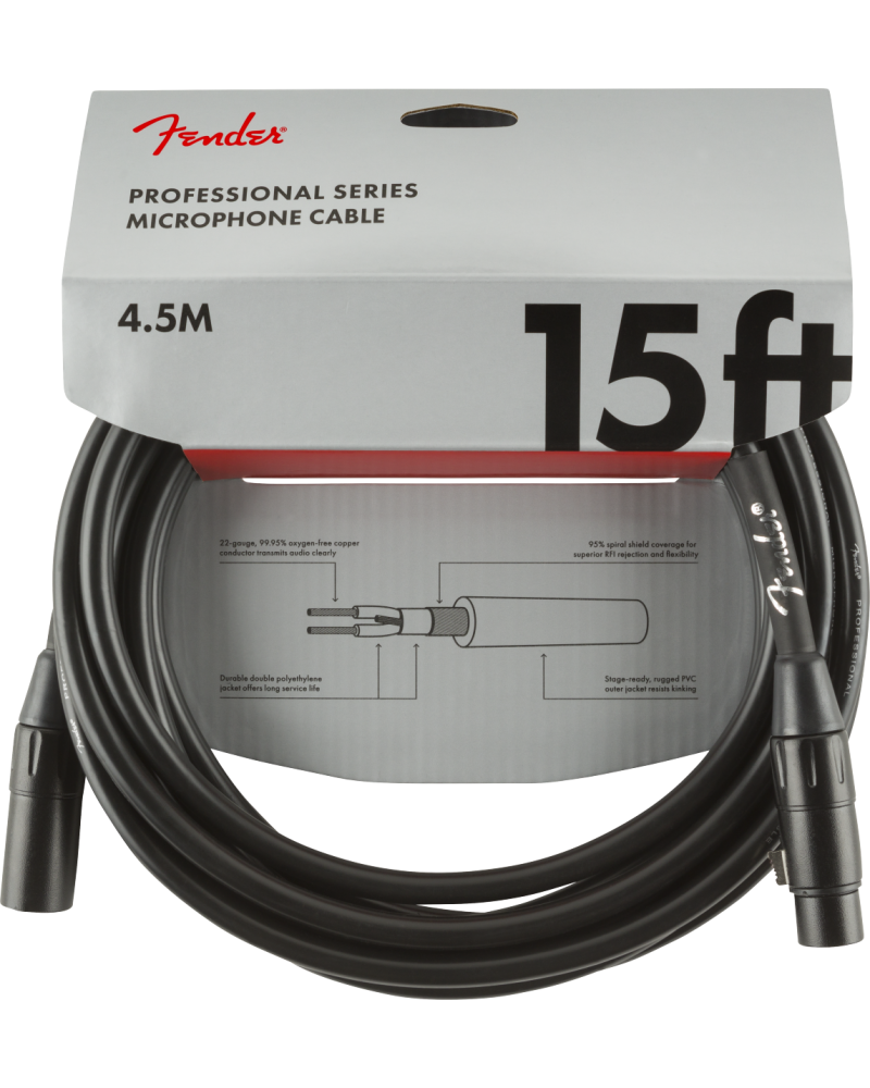 Fender Professional Series Microphone Cable, 15', Black 4.5 m.