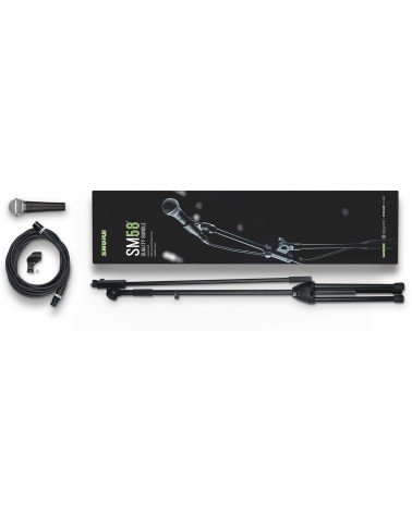 Micrófono dinámico cardioide Shure SM58 con pie de micro K&M y cable micro XLR3 de 6 metros.