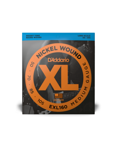 D'Addario EXL160. Para bajo de entorchado de níquel, calibre medio, 50-105, escala larga