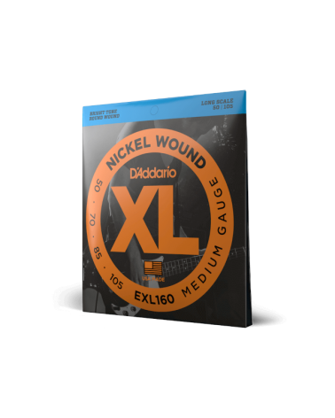 D'Addario EXL160. Para bajo de entorchado de níquel, calibre medio, 50-105, escala larga