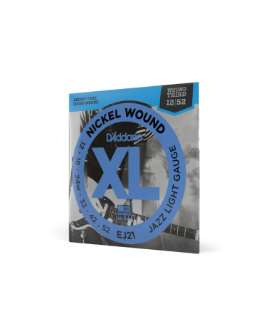 D'Addario EJ21. Entorchado de níquel, calibre jazz fino, 12-52