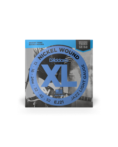 D'Addario EJ21. Entorchado de níquel, calibre jazz fino, 12-52