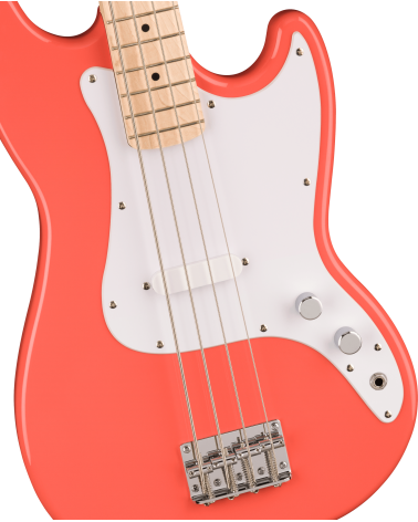 Squier Squier Sonic Bronco Bass, Maple Fingerboard, White Pickguard, Tahitian Coral