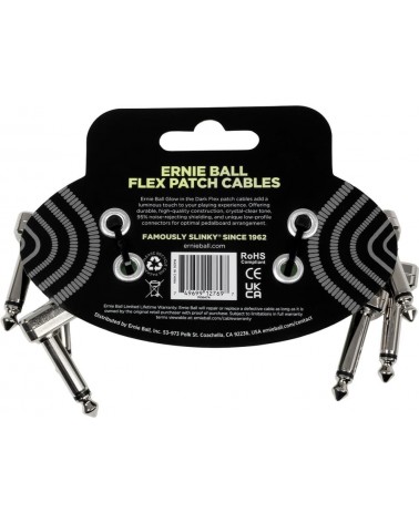 Ernie Ball Cable Interlink Flex Jack-Jack Aa 7,5 Cm Phosphorescent (3Uds) Eb6474