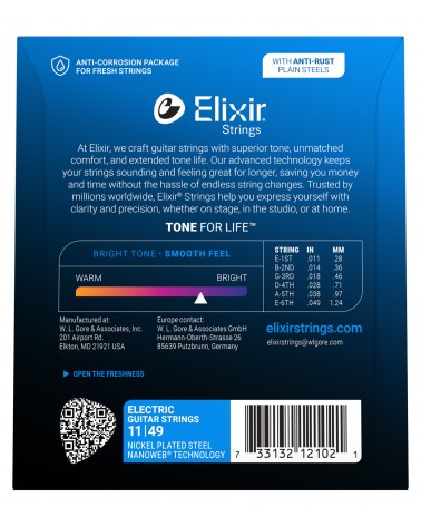 Juego Cuerdas Guitarra Eléctrica Elixir Nanoweb 12102 (011-049)