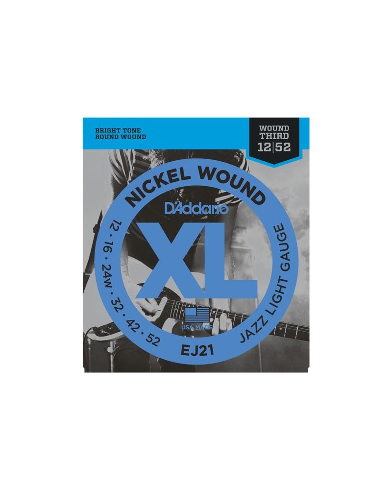 D'Addario EJ21. Entorchado de níquel, calibre jazz fino, 12-52