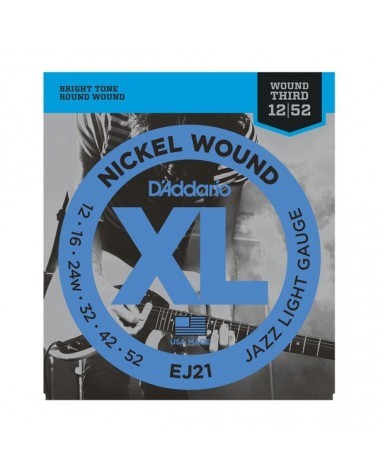 D'Addario EJ21. Entorchado de níquel, calibre jazz fino, 12-52