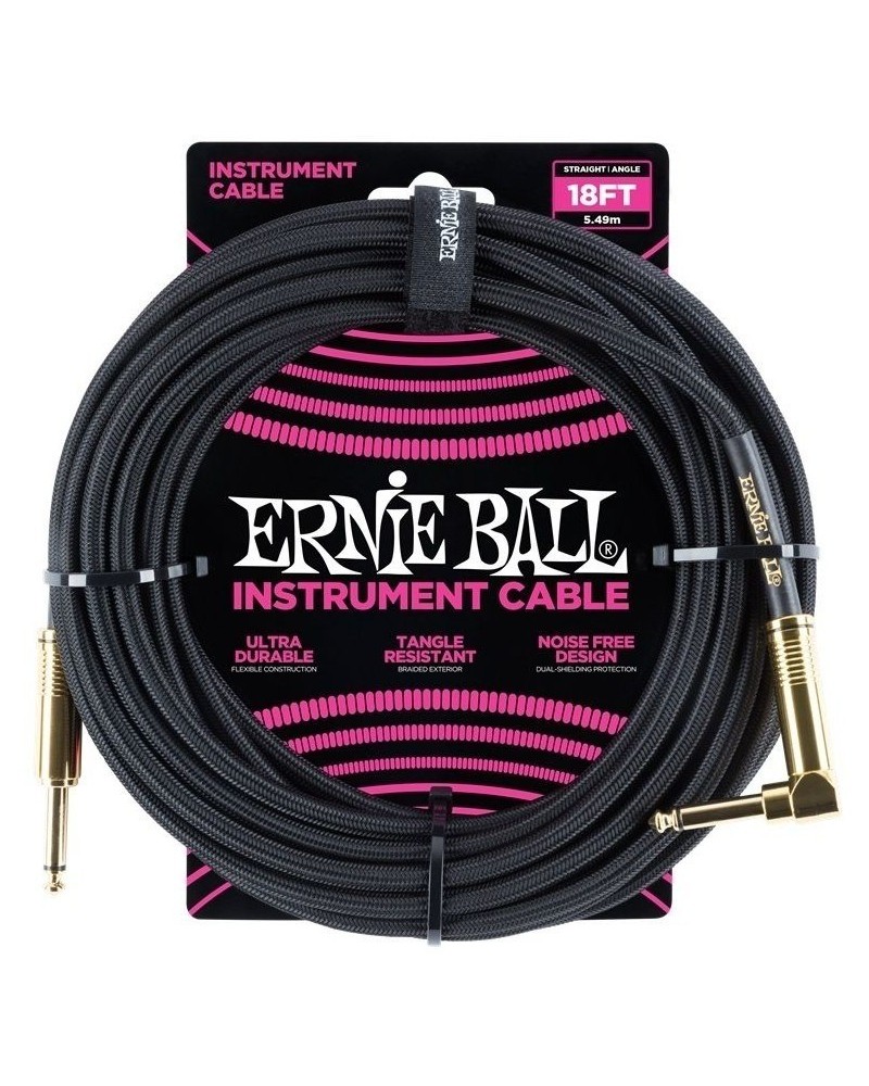 Ernie Ball 6086 Cable para guitarra o bajo - acabado negro con conectores dorados - 18Ft / 5,49 Metros.