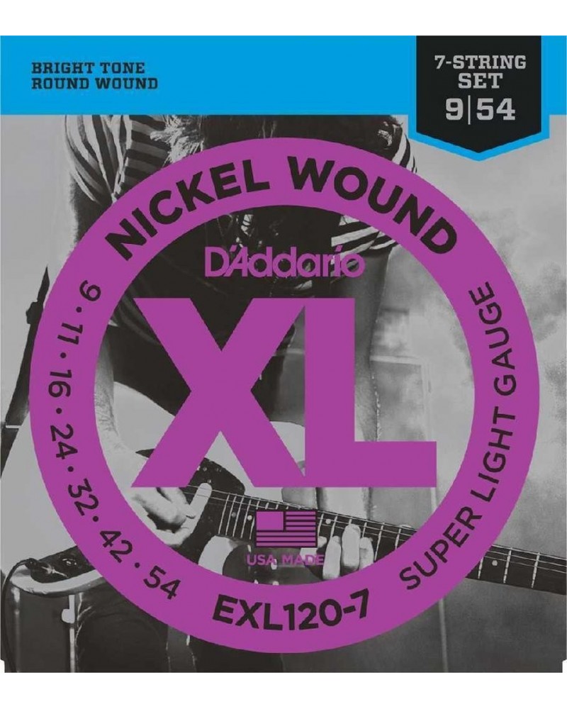 D'AddarioEXL120-7. Entorchado de níquel, 7 cuerdas, calibre superfino, 09-54