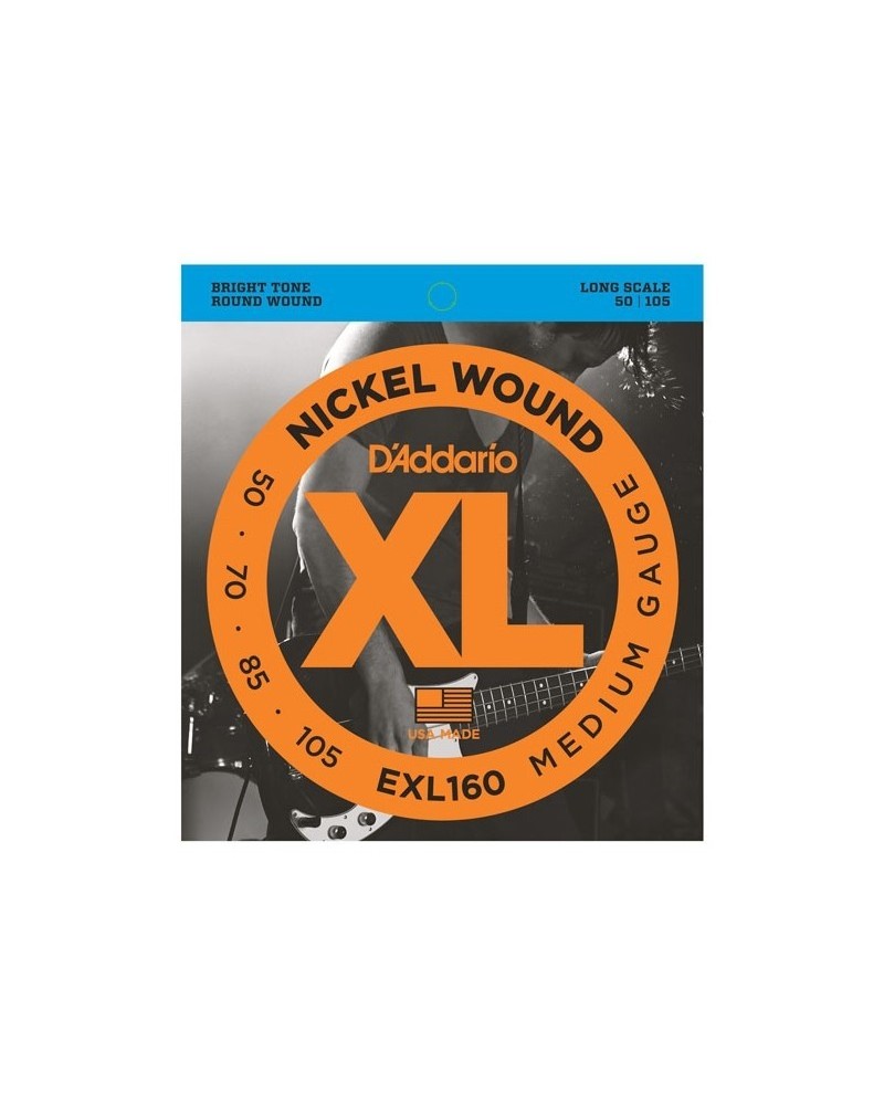 D'Addario EXL160. Para bajo de entorchado de níquel, calibre medio, 50-105, escala larga