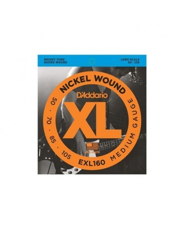 D'Addario EXL160. Para bajo de entorchado de níquel, calibre medio, 50-105, escala larga
