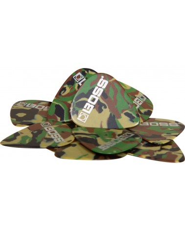 Pack de 12 púas Celluloid de grosor tipo heavy y acabado camuflaje (camo).