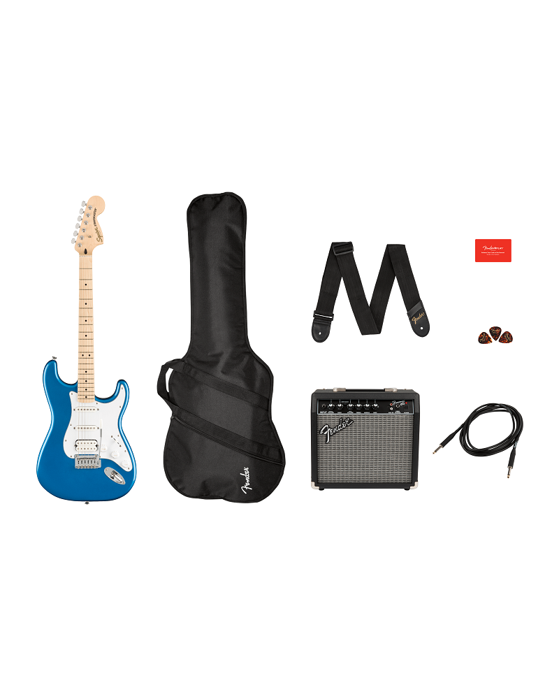 Squier ffinity Series Stratocaster HSS Pack, Maple Fingerboard, Lake Placid Blue, Gig Bag, 15G