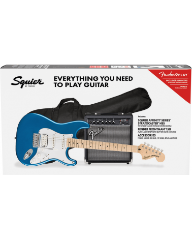 Squier ffinity Series Stratocaster HSS Pack, Maple Fingerboard, Lake Placid Blue, Gig Bag, 15G
