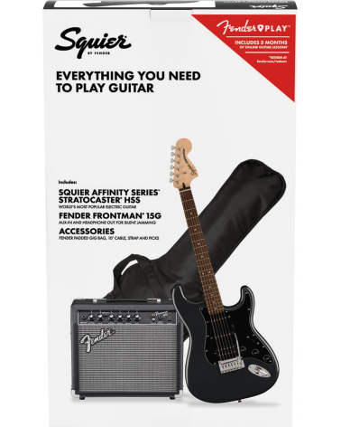 Squier Affinity Series Stratocaster HSS Pack, Laurel Fingerboard, Charcoal Frost Metallic, Gig Bag, 15G