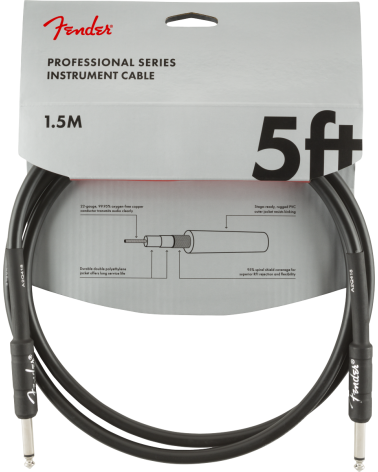 Fender  Professional Series Instrument Cable, Straight/Straight, 5', Black, 1,5 m.