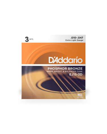 D'Addario EJ15 - Phosphor Bronze Extra Light (pack 3 juegos)