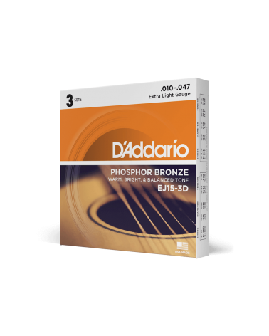 D'Addario EJ15 - Phosphor Bronze Extra Light (pack 3 juegos)