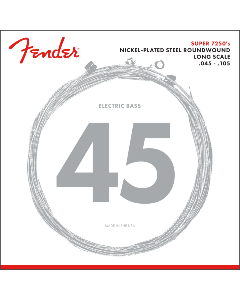 FENDER 7250 BASS STRINGS, NICKEL PLATED STEEL, LONG SCALE, 7250M .045-.105