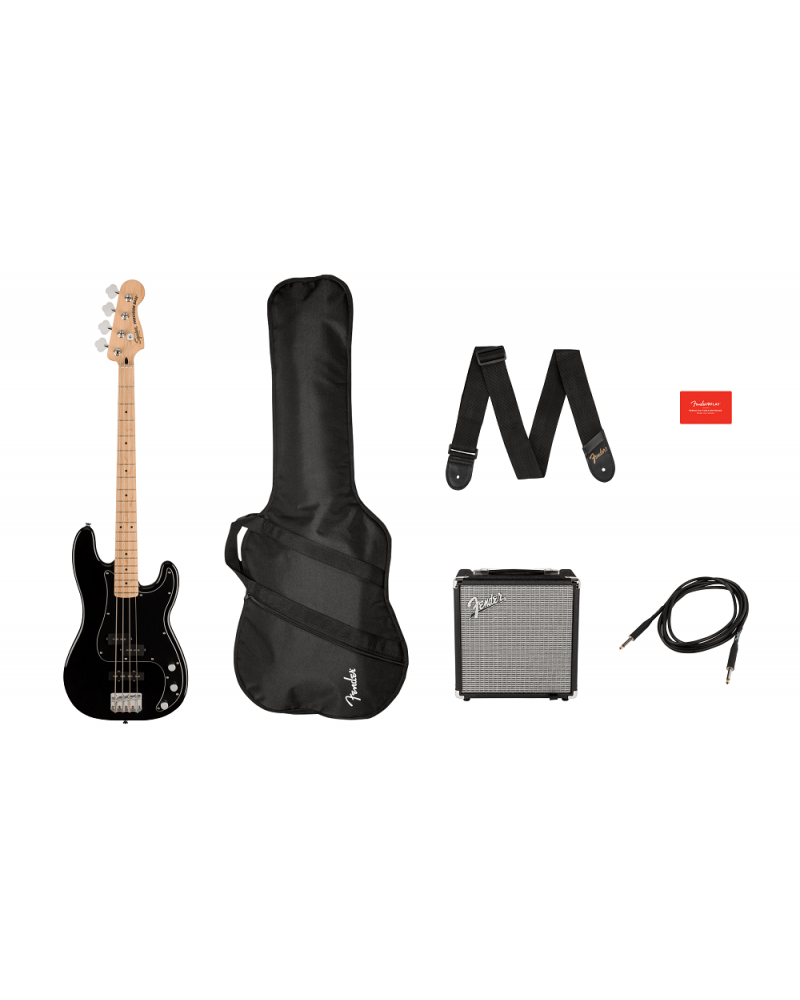 Squier Affinity Series Precision Bass PJ Pack, MN, Black, Gig Bag, Rumble 15