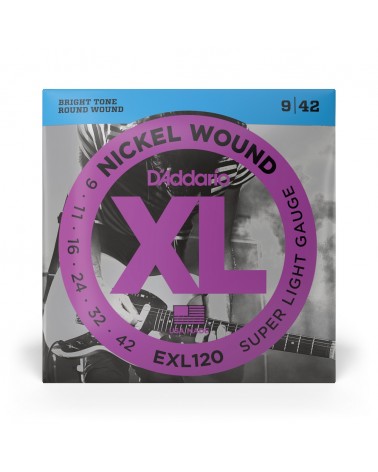 D'Addario EXL120. Entorchado de níquel, calibre superfino, 09-42