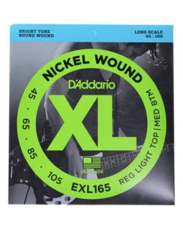 D'Addario EXL165. Para bajo de entorchado de níquel, calibre custom fino, 45-105, escala larga