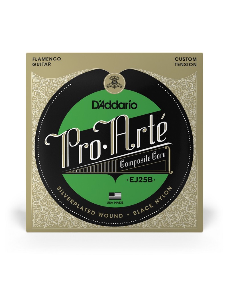 D'Addario EJ25B. Pro-Arté nailon negro compuesto, flamenco