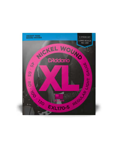 D'ADDARIO EXL170-5 Para bajo de 5 cuerdas de entorchado de níquel, calibre fino, 45-130, escala larga