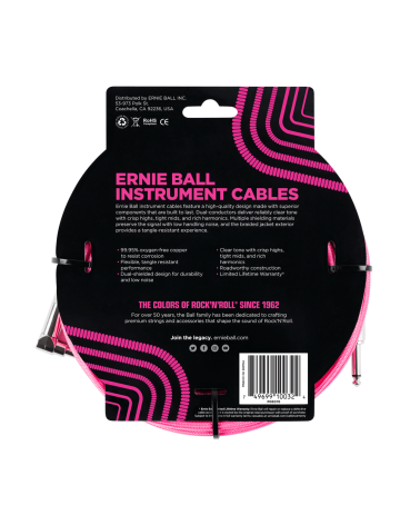 Ernie Ball 6078 Cable Rosa Neón Angulo 3m