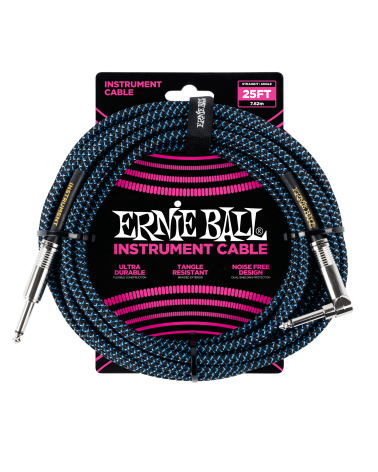 CABLE INSTRUMENTO ERNIE BALL TRENZADO JACK-JACK SA NEGRO/AZUL - 7,62M